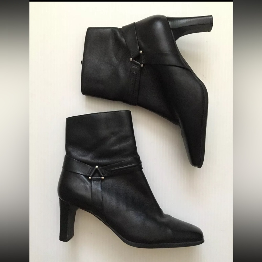 Markon Ankle Boots Leather Black Square Toe Zip Up Women Sz 7M Made In Brazil